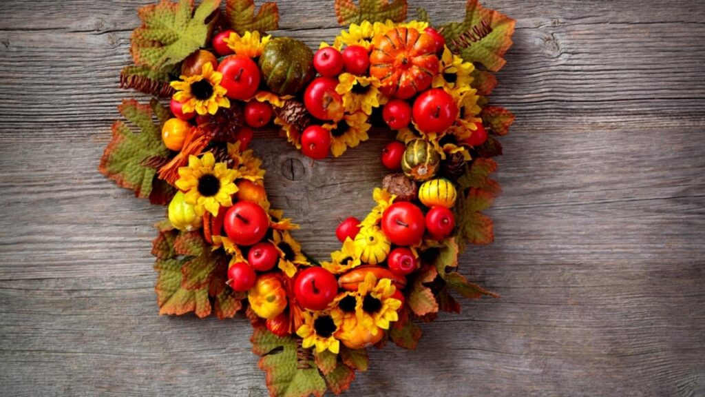 heart shaped autumn flower wreath