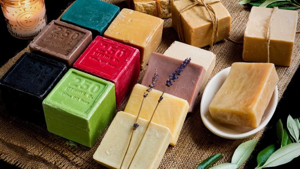 bars of colourful olive oil soap