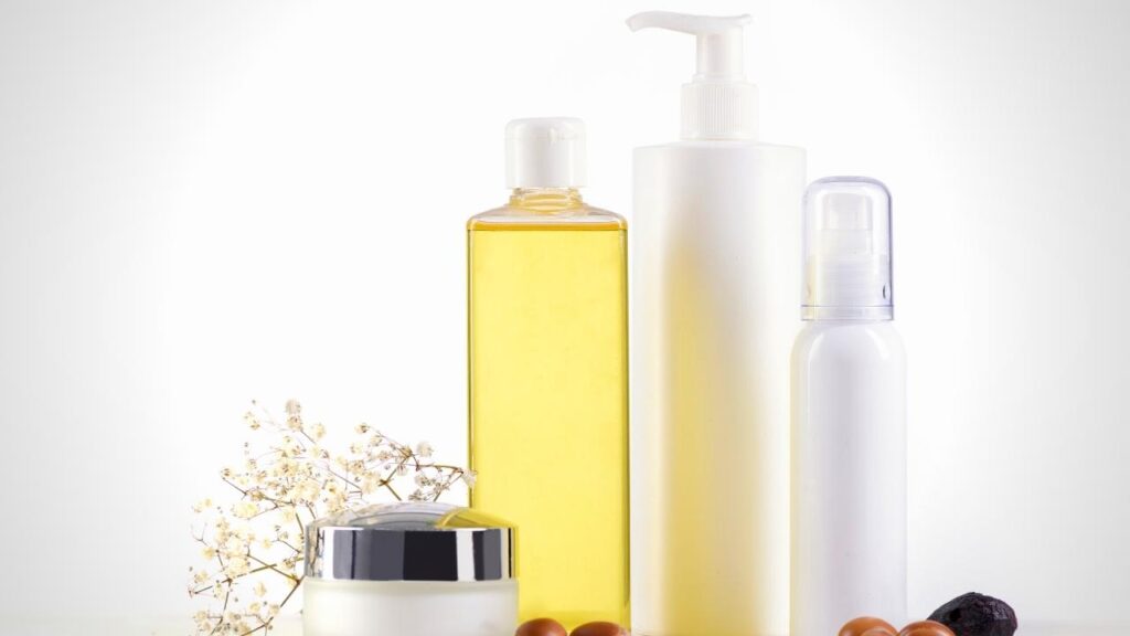 bottles of argan oil hair products