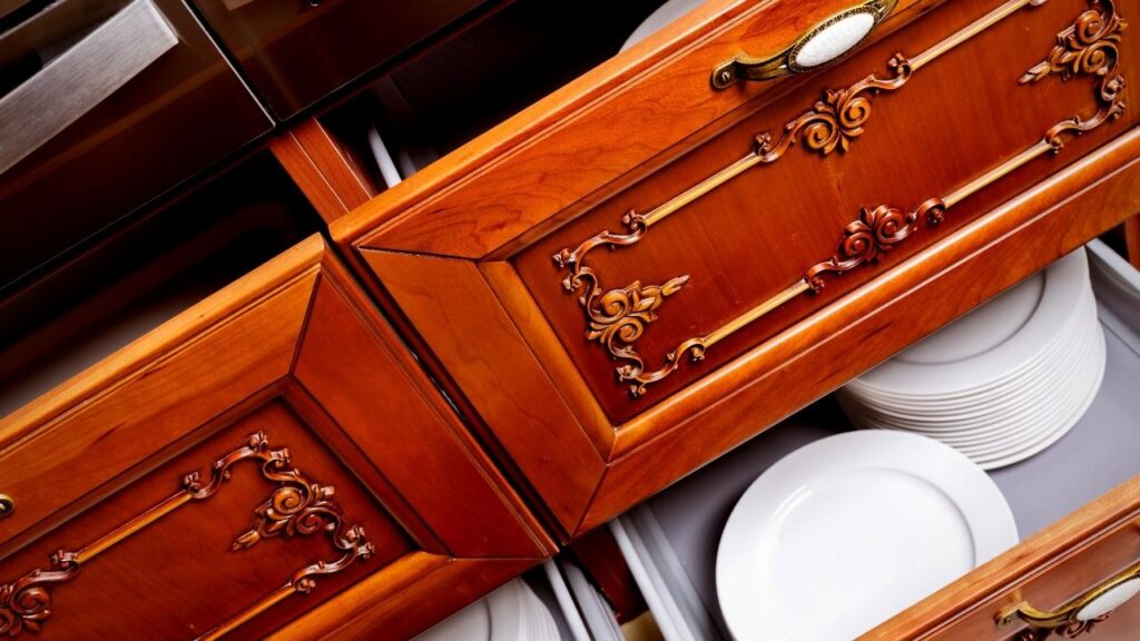 open wooden drawer fronts