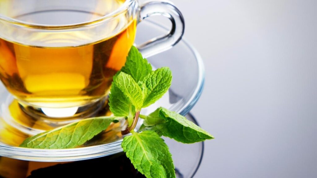 peppermint tea in a glass cup