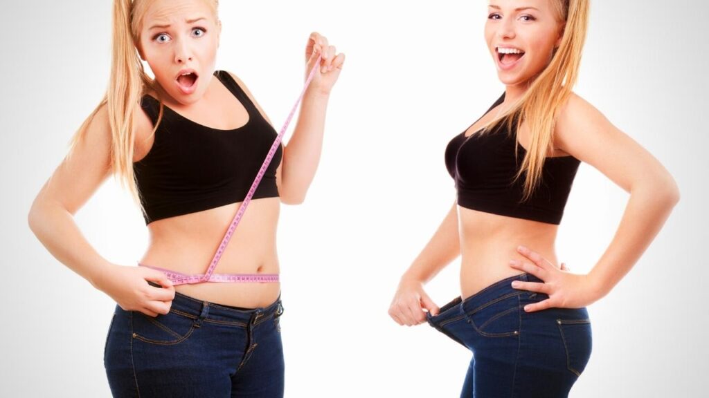 blonde woman before and after losing weight