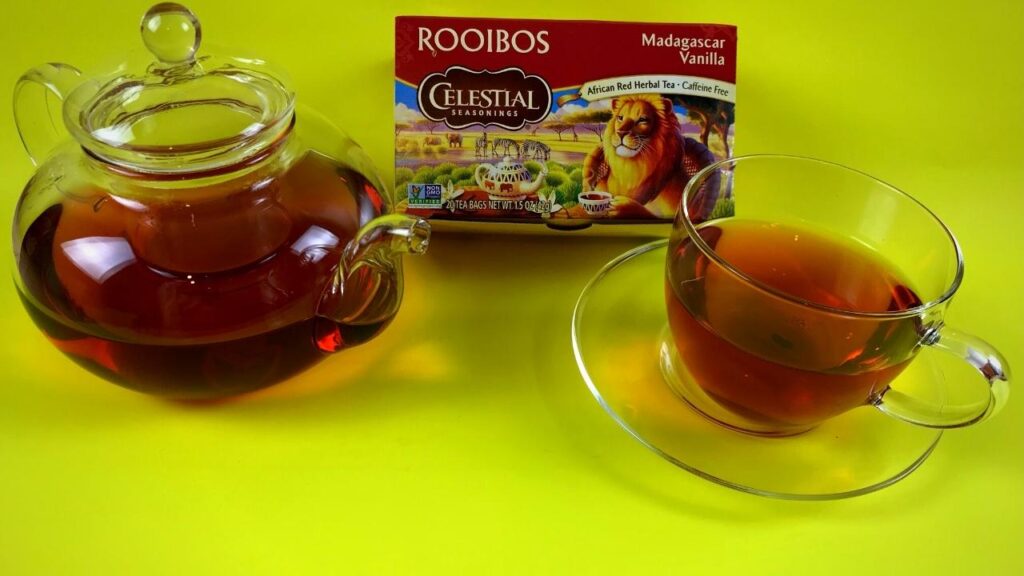 redbush tea, glass teapot and cup