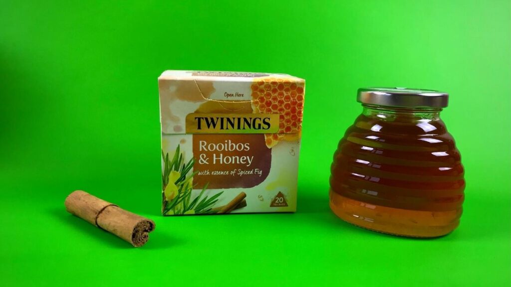 rooibos and honey tea and jar of honey