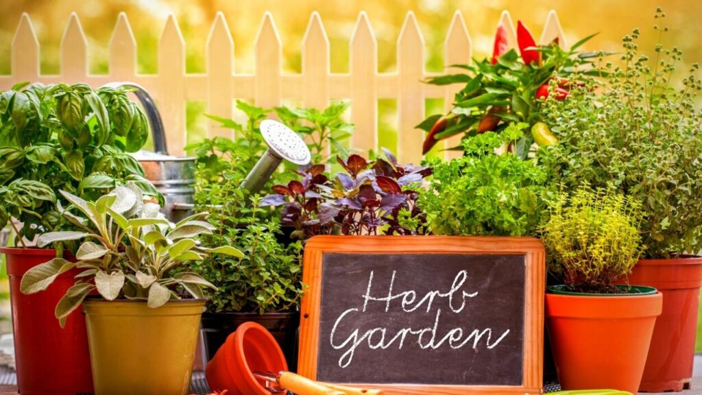 herbs beside herb garden sign