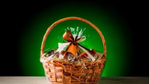 gift hamper with green background