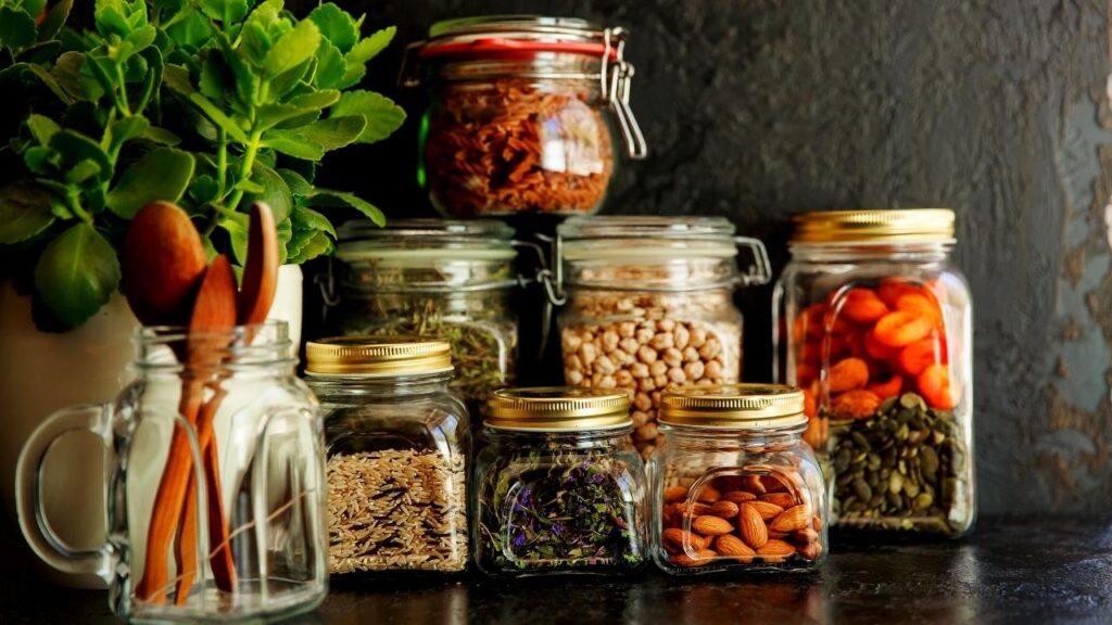 glass jars full of legumes