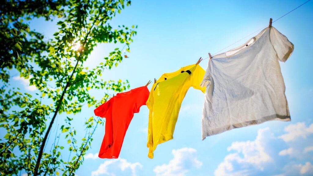 clothing hanging on line to dry