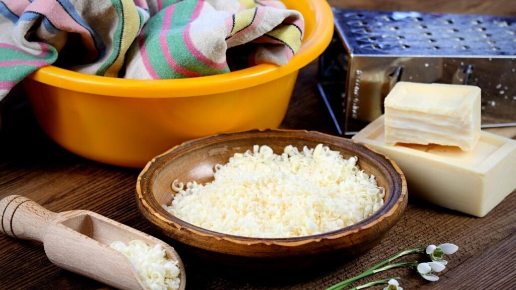 basin, cloth and grated soap for washing