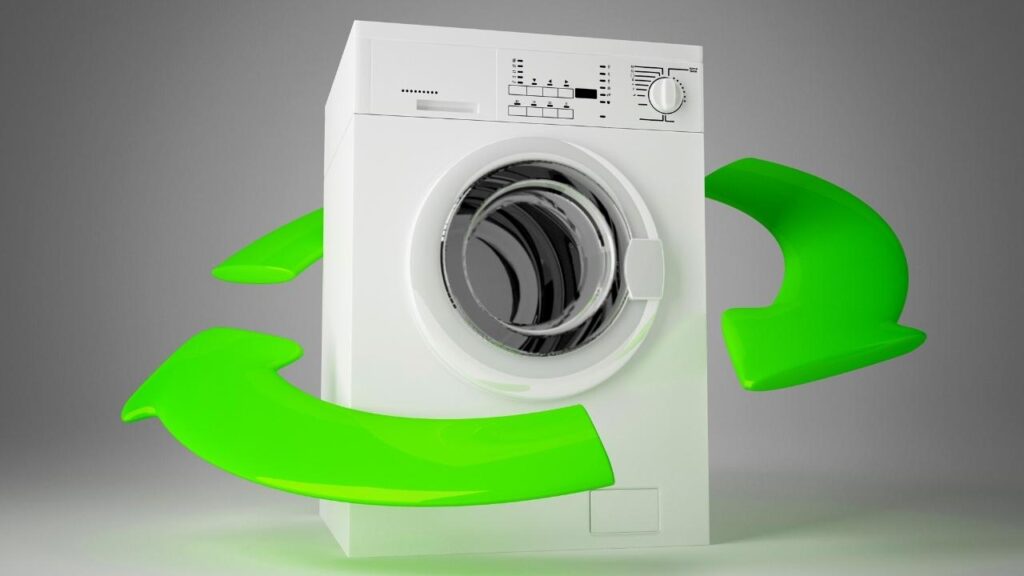 white washing machine and green arrows