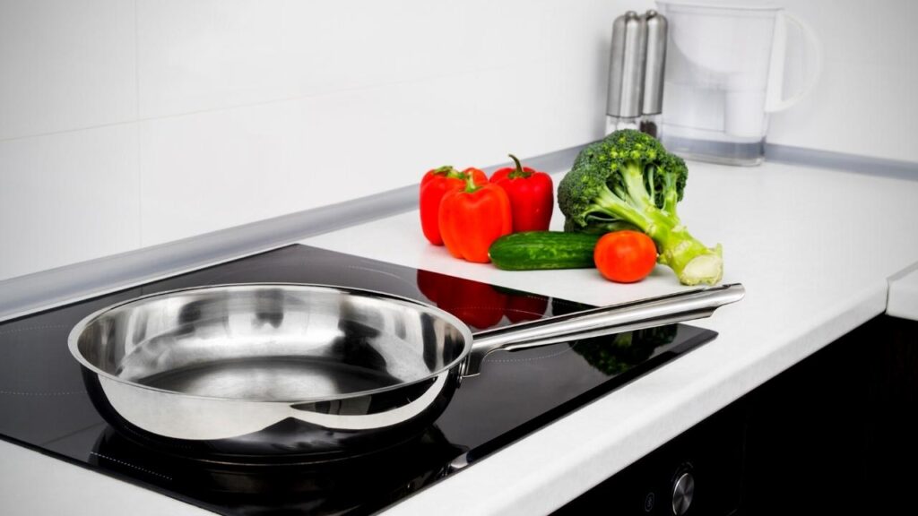 stainless steel pan on cooker